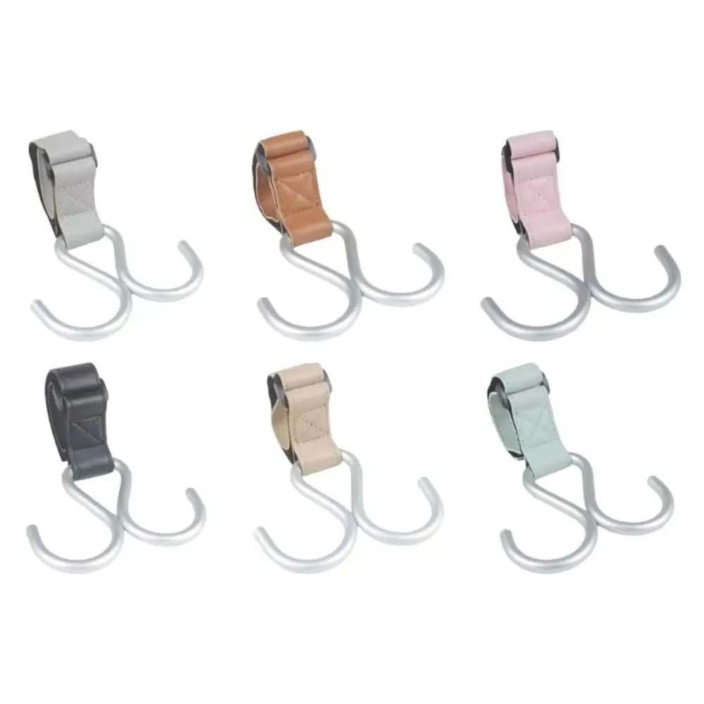 Creative S Shape Baby Stroller Hooks Double Hook PU Hanging Hook Stroller Accessories Solid Color Stroller Accessories Pram