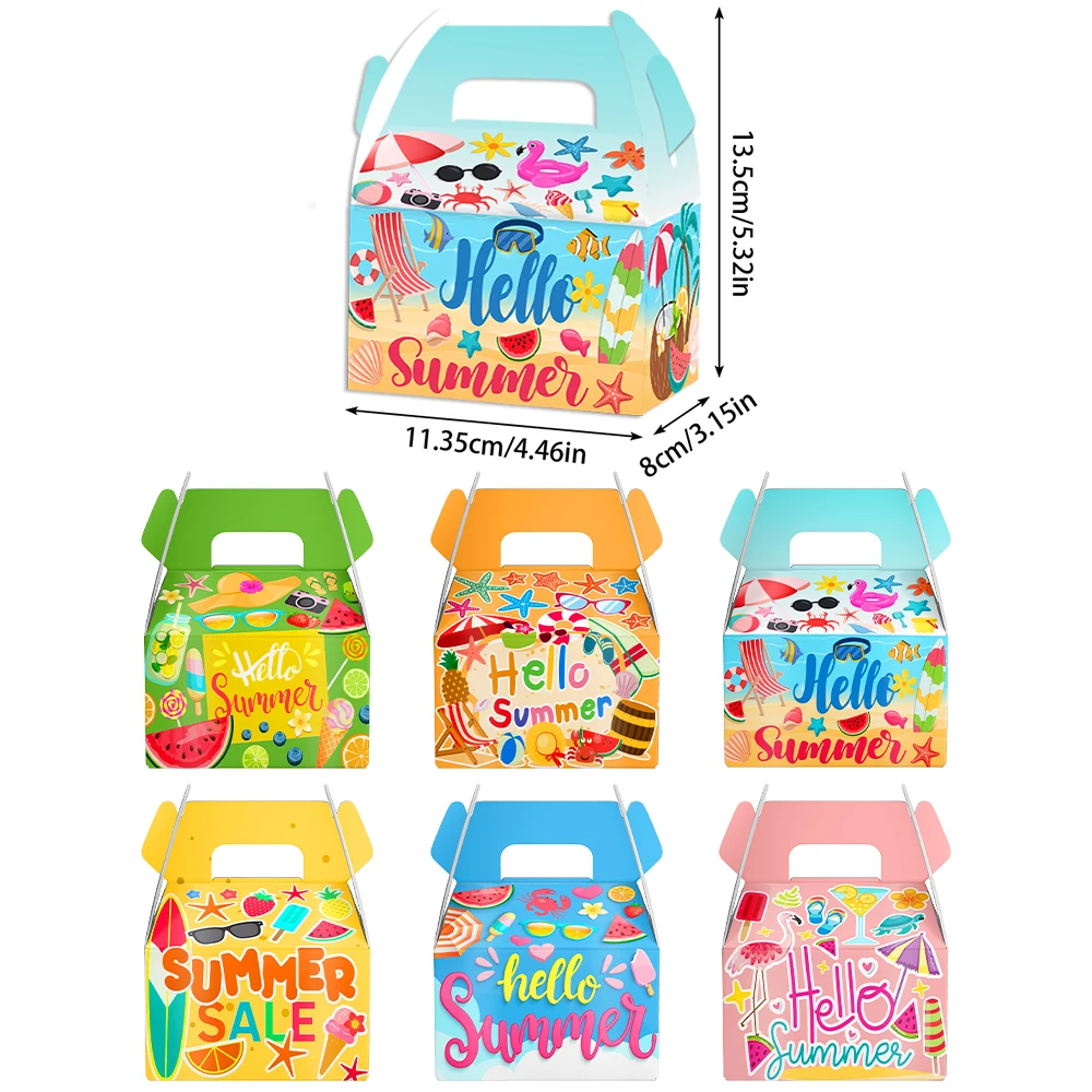 6/12Pcs Hawaiian Paper Gift Boxes with Handle, Candy and Cookie Packaging Bags for Trop... - SKU CPB00906 - UGI Packaging