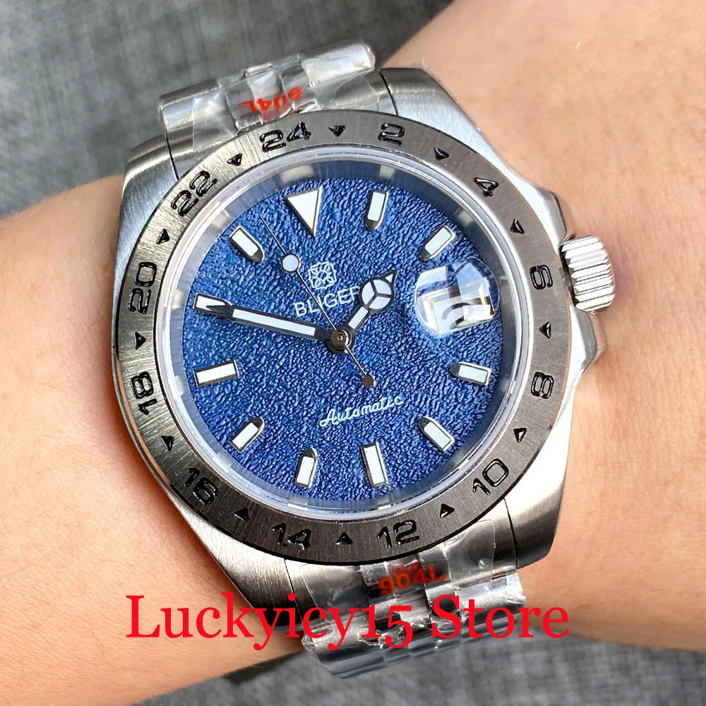 

BLIGER 39MM Fluted Bezel Case New Blue/Black/Green Dial 24 Jewels NH35A Automatic Movement Men's Watch Luminous Jubilee Bracelet