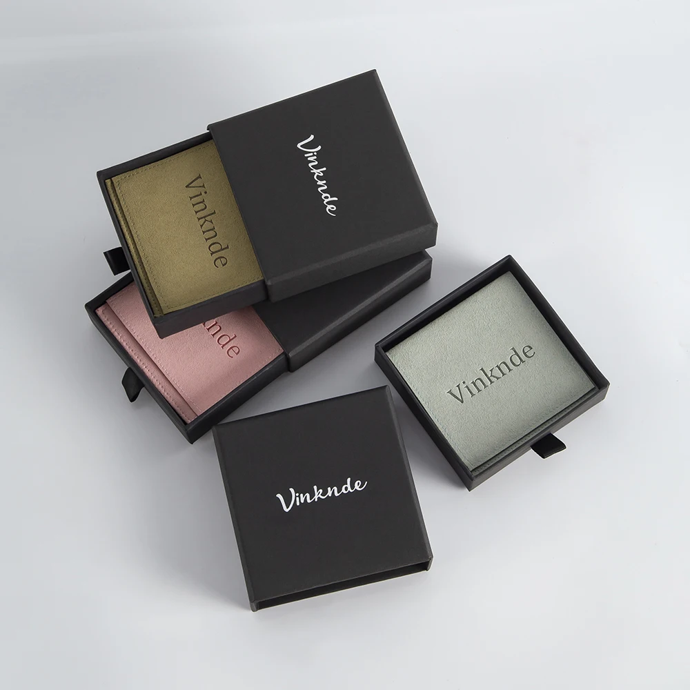 Jewelry Drawer Box 7x7x1.7cm Black Paper Custom Logp 6x6cm Microfiber Velvet Cotton Bag Wedding Favors for Ring Earrig Storage