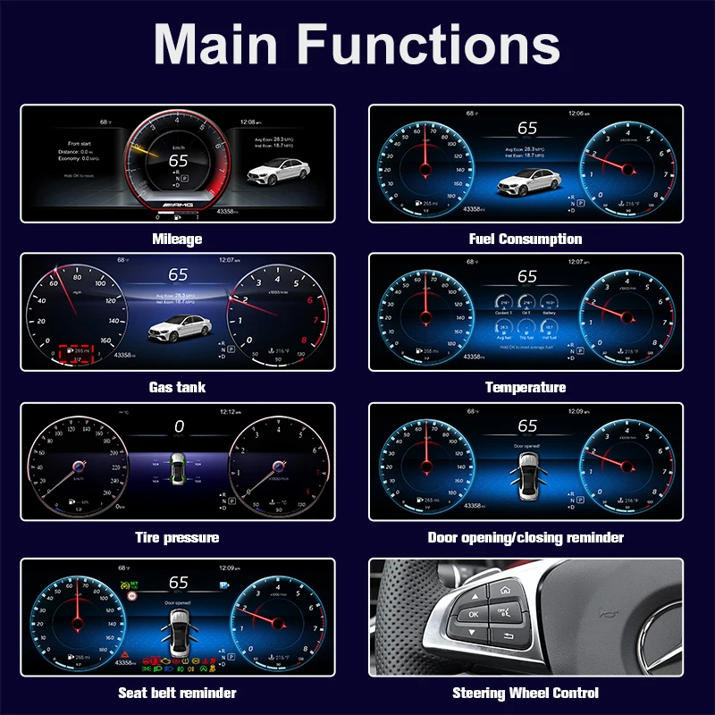 메르세데스 벤츠 E/A/C 클래스 W212 W207, W176 GLA CLA, GLC W205 X253용 클러스터 대시보드, 새로운 LCD 디지털 속도계 5UI