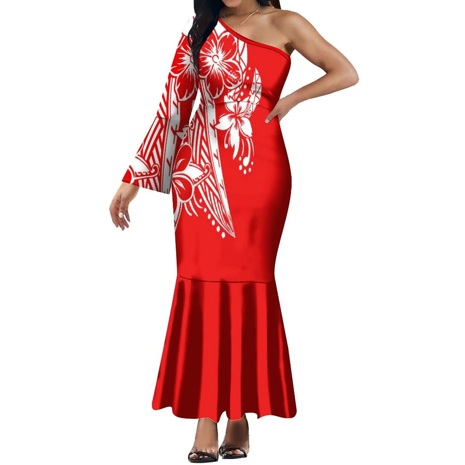 

Women's Dress Elegant One-Shoulder Dress Fashion Art Pattern Custom High Quality Dress Polynesian Summer Dress
