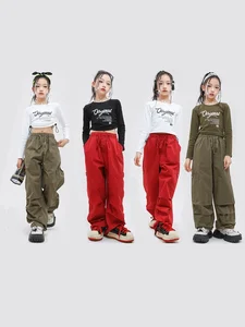 Girls Jazz Dance Costume Exposed Navel Hip Hop Children Street Dance Walking Dancewear Practice Clothes Table Performance Suit