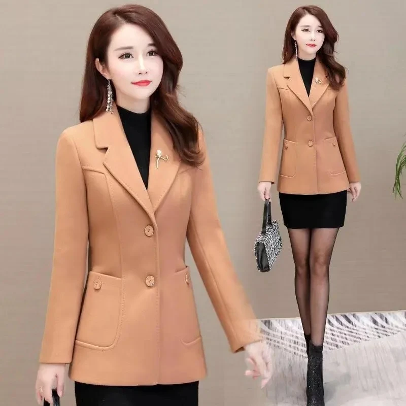 Double Lining Short Casual Woolen Coat Female 2023 Spring And Autumn New Korean Fashion Slim Slimming Woolen Coat FemaleTide 5XL