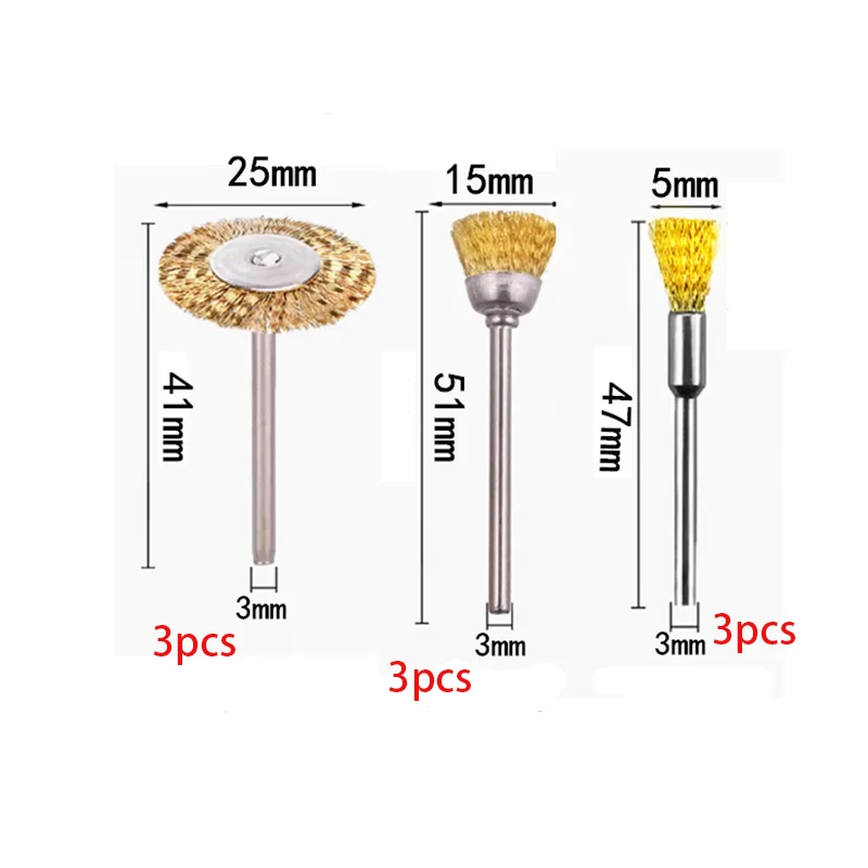 9pcs Steel Wire Brass Brush Rotary Tool Electric Dremel Drill Bit Polishing Grinding Wheel T-shaped Brush Accessories Image 4