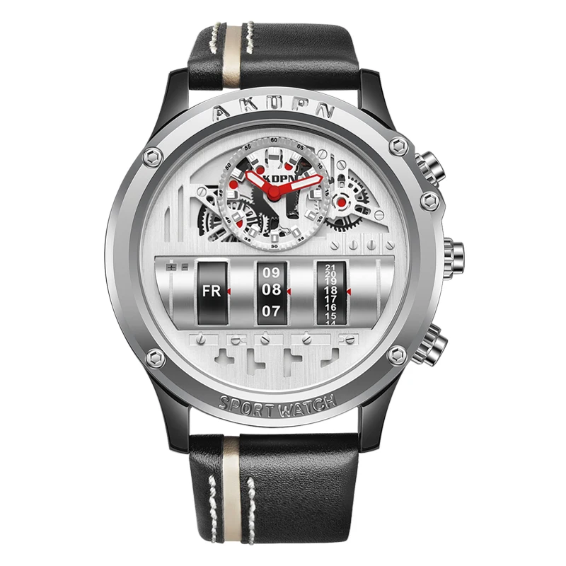 Luxury Men's Mechanical Watch - Business Casual Leather Strap with Unique Rotating Date