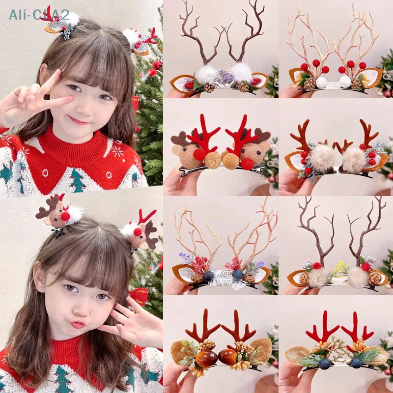 

1 Pair Women Girls Cute Deer Ear Christmas Antlers Hairpins New Year Sweet Hair Decorate Barrettes Hair Clips Hair Accessories