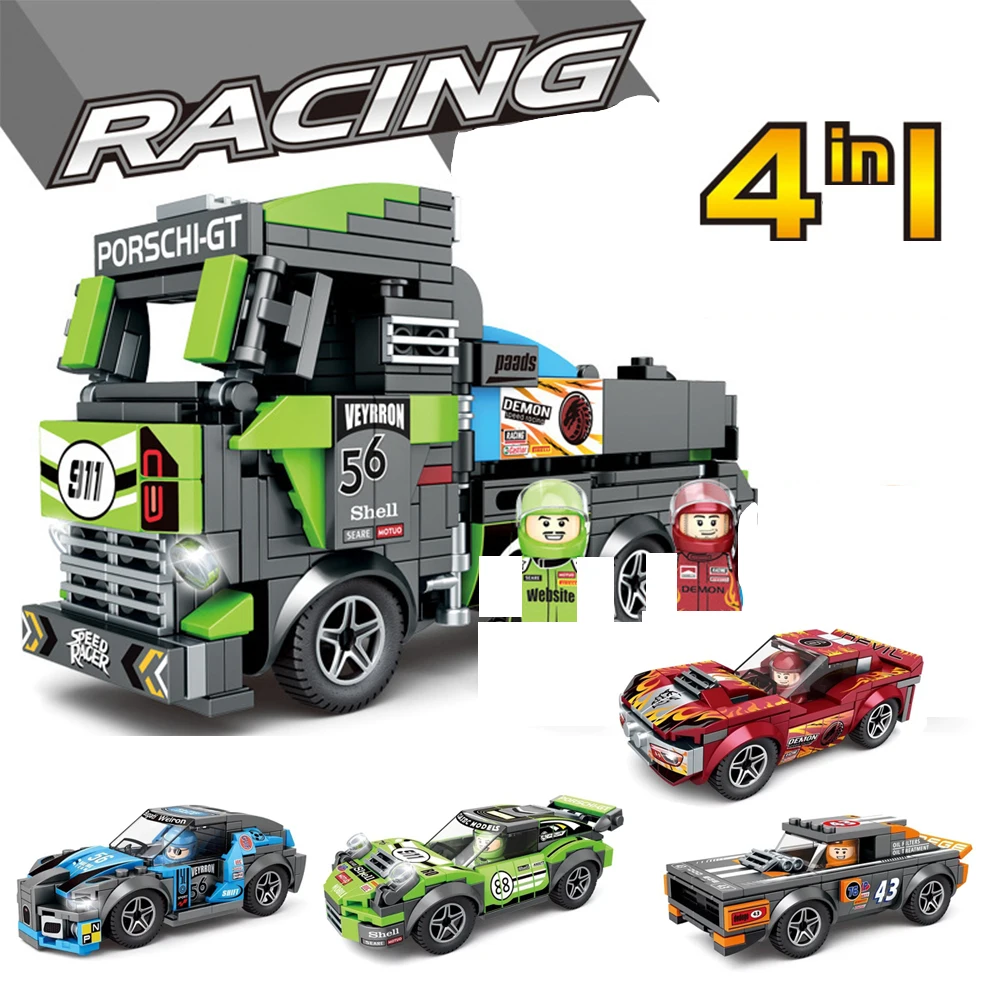 4 in 1 City Racing Car Speed Sports Building Blocks Bricks Classic Rally Super Racers Assembled Trucks Kits Toys Birthday Gifts building blocks toys