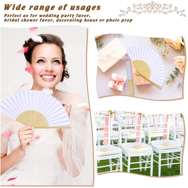 80/60/30Pcs Wedding Hand Fan White Paper Fan Handheld Bamboo Fan