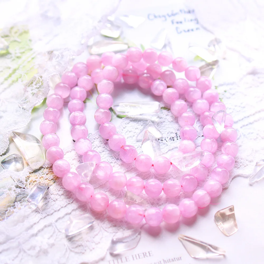 

Natural Purple Kunzite 3 Laps Round Beads Bracelet 6mm Cat Eye Women Men Kunzite Beads Cat Eye Bracelet Jewelry AAAAAA