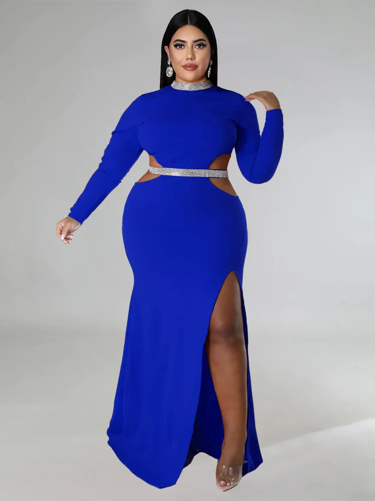 Wmstar Plus Size Party Dresses for Women Sequins Patchwork Hollow Out Waist Slip Hem Elegant Maxi Dress Wholesale Dropshipping