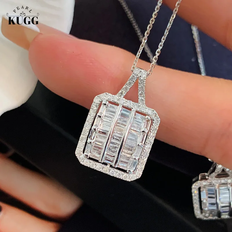 

KUGG 18K White Gold Necklace Shiny Real Natural Diamonds 0.75carat Necklace Fashion Square Shape Party Jewelry for Women