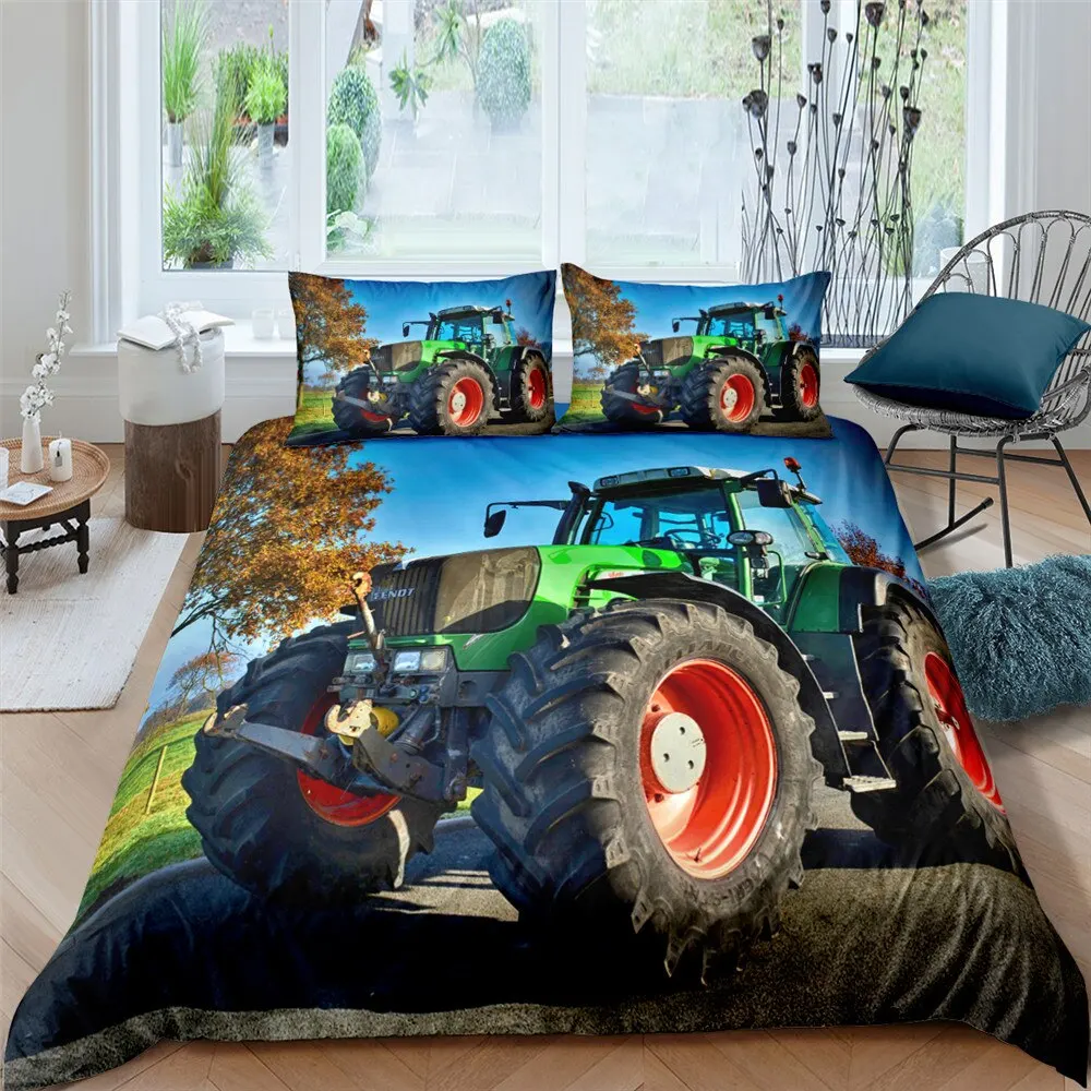 

Retro Tractor King Engineering Vehicle Bedding Set Boys Girls Twin Queen Size Duvet Cover Pillowcase Bed Kids Adult