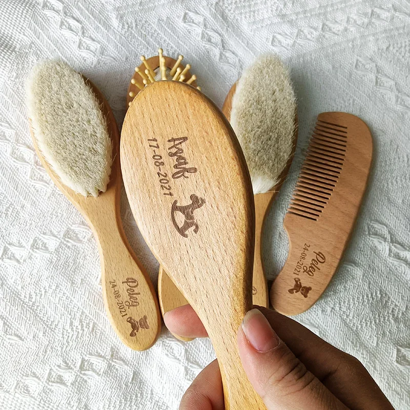 맞춤형  빗 여아 목욕 빗, 베이비 케어 헤어 브러시, 순수 천연 울 우드 빗,  마사지기, DIY 선물