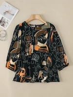 Summer Stylish Printed Blouses 2025 ZANZEA Women Shirt Casual O Neck 3/4 Sleeve Work Blusas Female Holiday Tops Tunic Oversize - Image 4