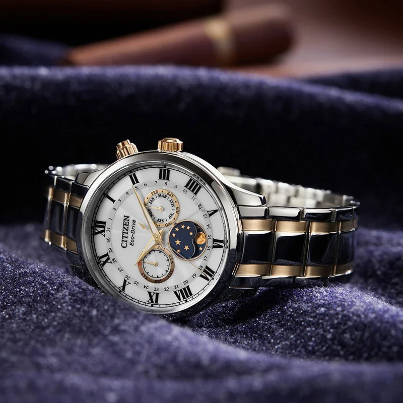Citizen Watches for Men Quartz Starry Sky Date Moon Phase Multifunctional Business Waterproof Leather Strap Men's Fashion Watch