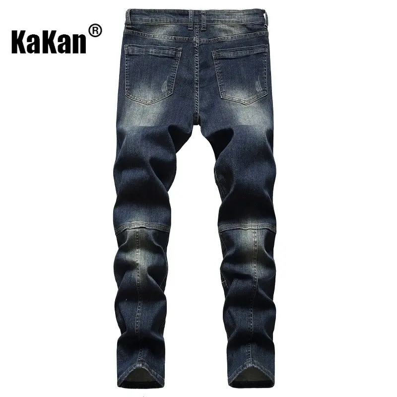 Kakan - Nostalgic Personalized Patchwork Stretch Men's Jeans, New Street Trend Straight Length Jeans Men K02-936