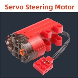 Electric Motor Set with LED Light and Power Function for MOC Building Blocks Cars (Red Servo Motor)