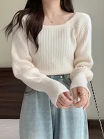 Lazy side wind restoring ancient ways led lantern sleeve sweater women cultivate one's morality show thin sweater niche western - Image 2