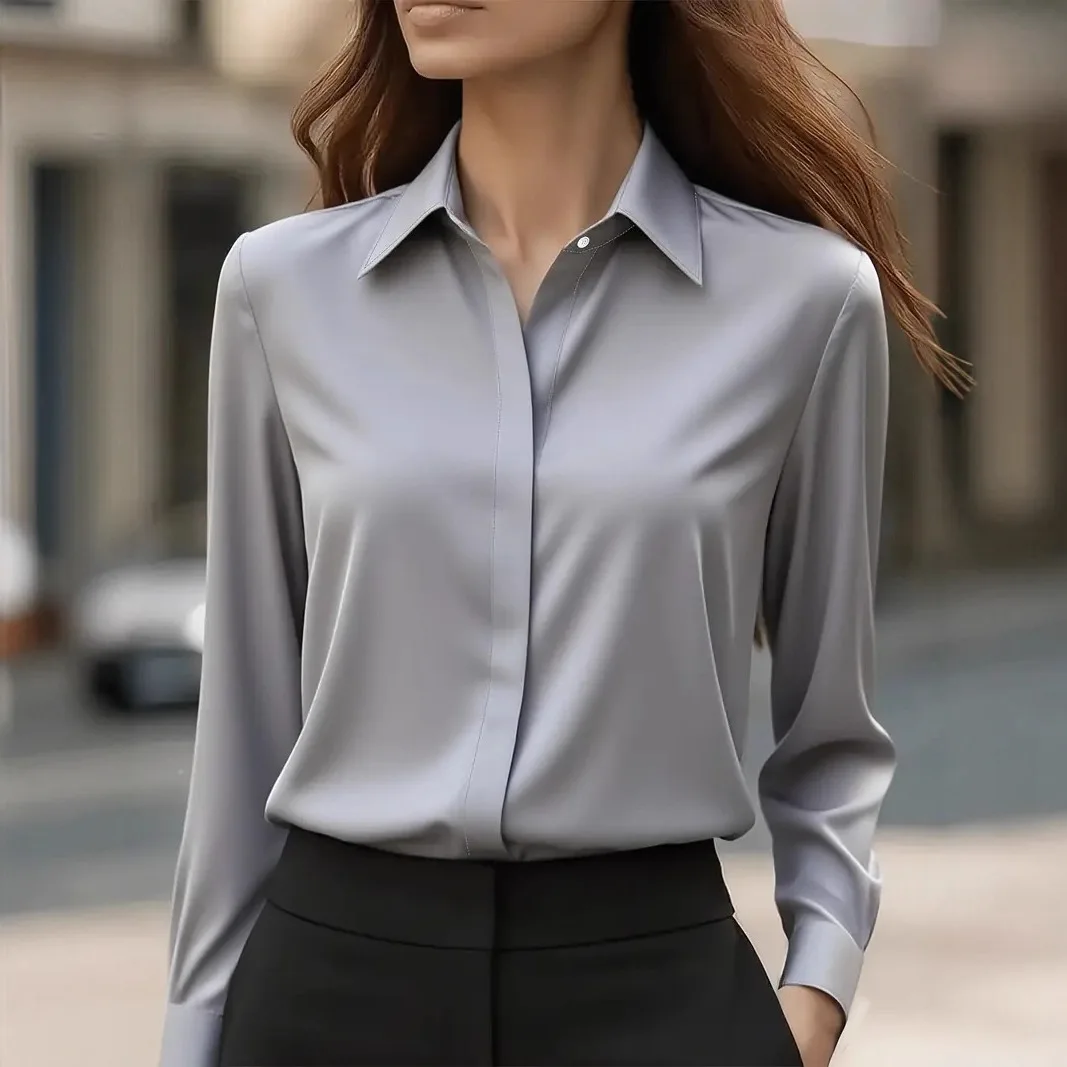 Women Long Sleeve Button Blouse for Work and Autumn
