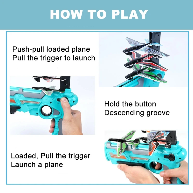 Foam Plane Glider Toys Catapult Plane Gun Toy Children Outdoor Game Shooting Toy Parent-Child Interaction Shooting Toys Gift 4