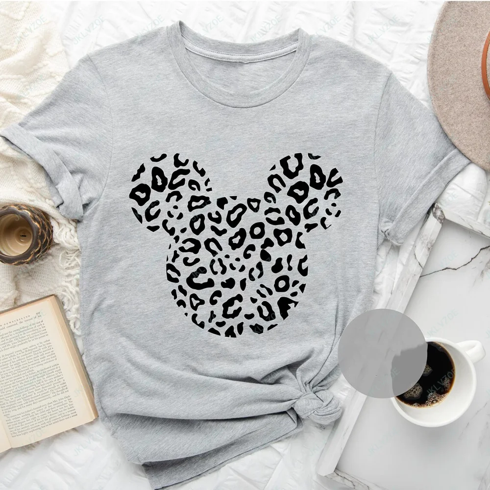 Leopard print Minnie and Mickey T- shirt  Animal Kingdom Women's Disney Tees Minnie Print T-shirts Girls and Friends Cute Tops 4