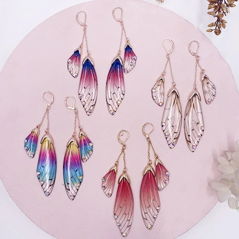 Dangle Earrings Drop Earrings Butterfly Earrings Animal Earrings Fairy Multicolor Resin Butterfly Earrings for Women Clear Crystal Enamel Double Simulation Wing Drop Earrings Party Jewelry Gift