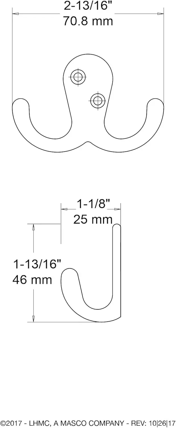 Hardware B46114Q-W-C5 Double Prong Robe , White