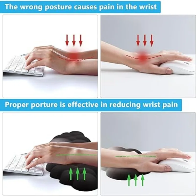 2 PCS Keyboard Cloud Wrist Rest, Memory Foam Keyboard Palm Rest with Non-Slip Base Ergonomic Keyboard Wrist for Pain Relief 3