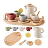 Wooden Children Montessori Toy Teapot Teacup Simulation Kitchen Utensil  BPA Free Silicone Kid Education Pretend Play Toy Gift 1