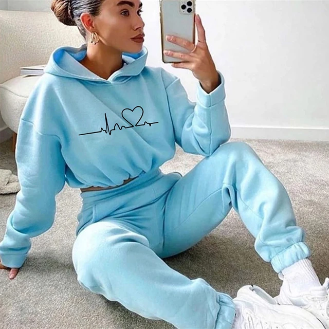 Women Two Piece Set Autumn Winter Crop Top and Sweatpants Printes Long  Sleeve Sports Fashion Casual Female Tracksuit 2XL - AliExpress