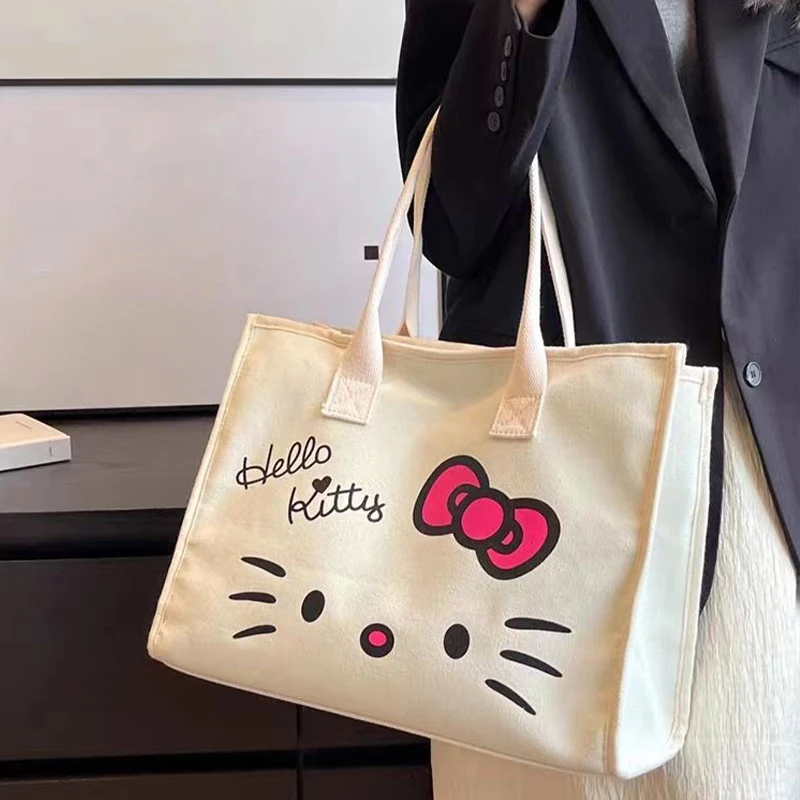 

Kawaii Hello Kitty Sanrio Брезентовая Сумка милая аниме большая емкость Портативная сумка для хранения на плечо мультфильм праздничные подарки девушки женщины