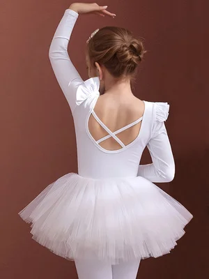 BIBIHOU Mädchen Ballett-Tutu-Kleid Professionelles Kinder-Gymnastik-Tanzkleid mit Rüschen Langarm-Trikot Übungs-Ballettkostüm Ballerina – Detail 15