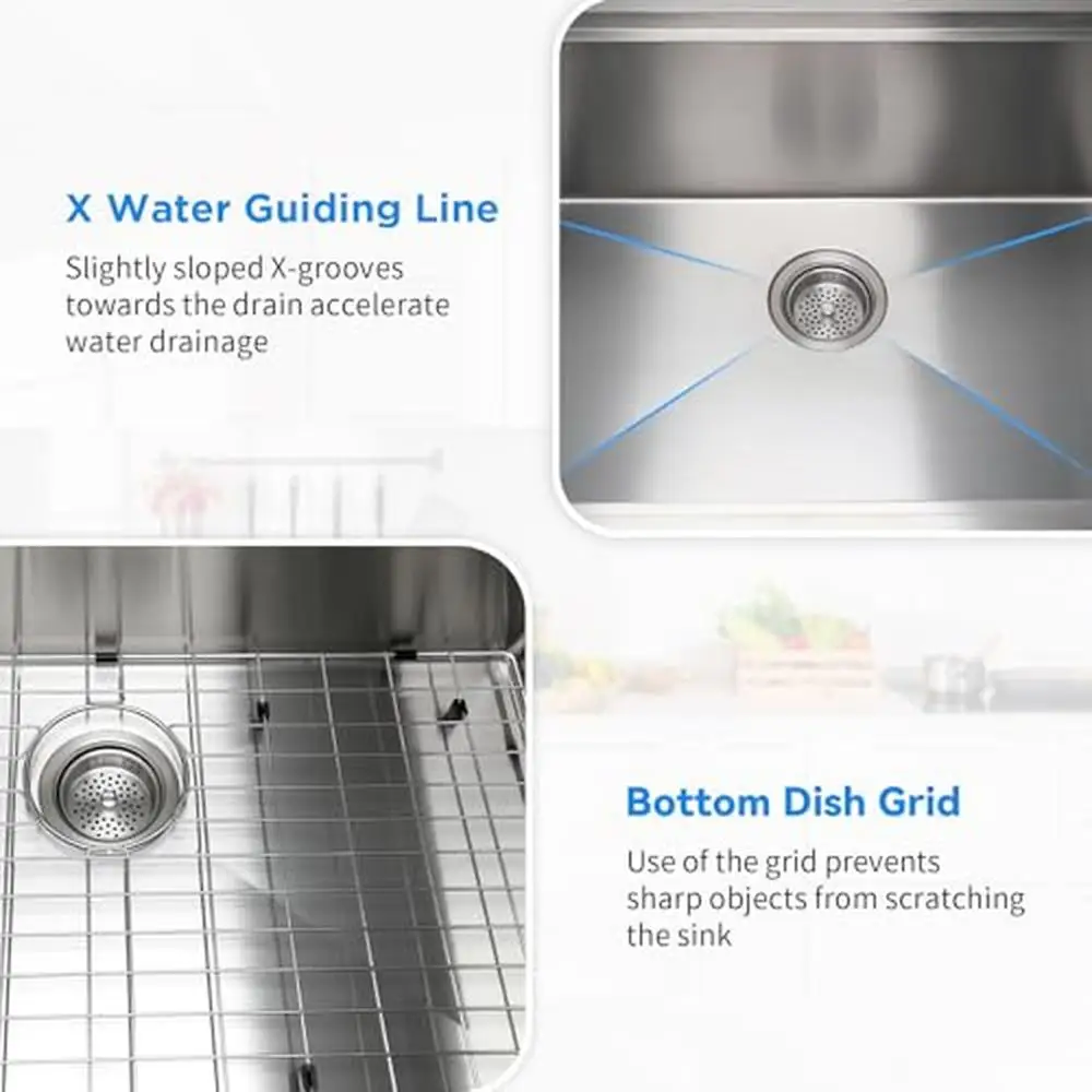 Multifunctional Undermount Kitchen Sink 32"x19" Single Bowl with Workstation Set Stainless Steel Accessories R10 Corners 3mm 3