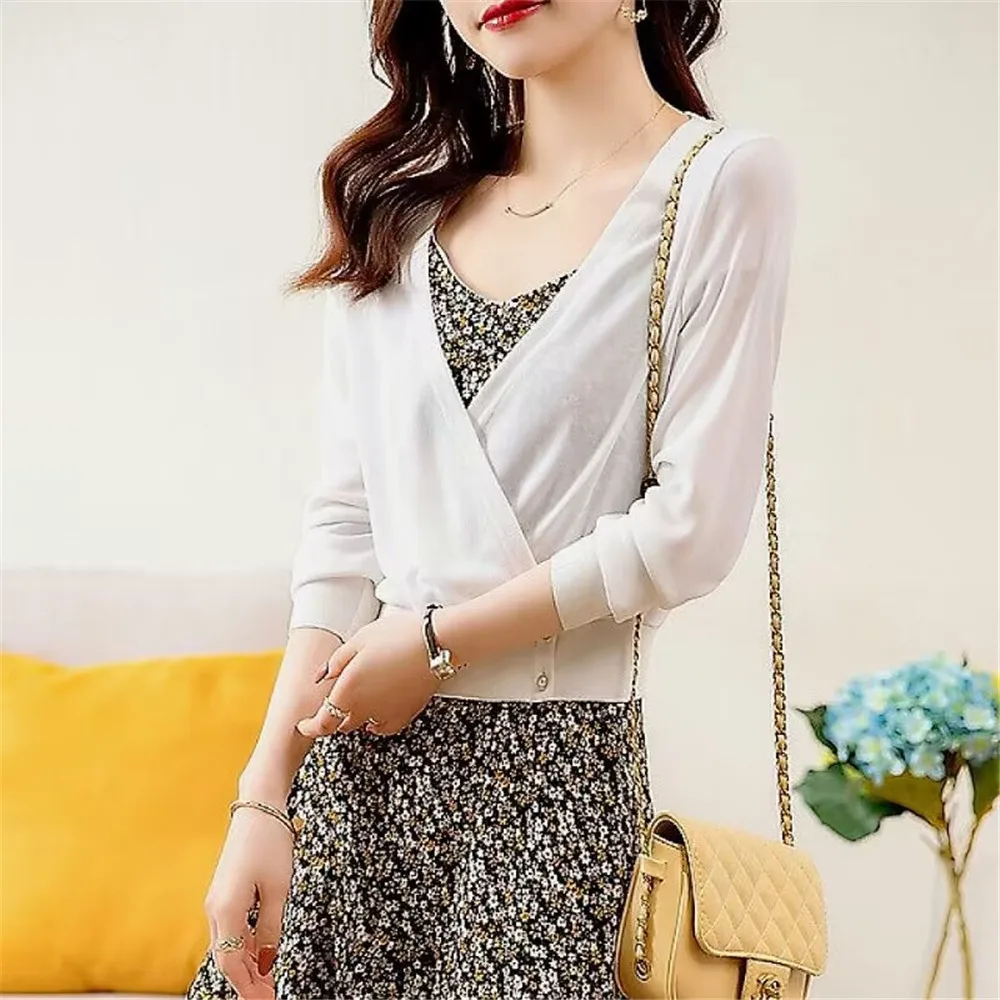 봄 여름 패션 여성 여름 가을 얇은 스웨터 가디건 V 넥 가디건 여성 섹시한 겉옷 Shrug Tops를 통해 볼