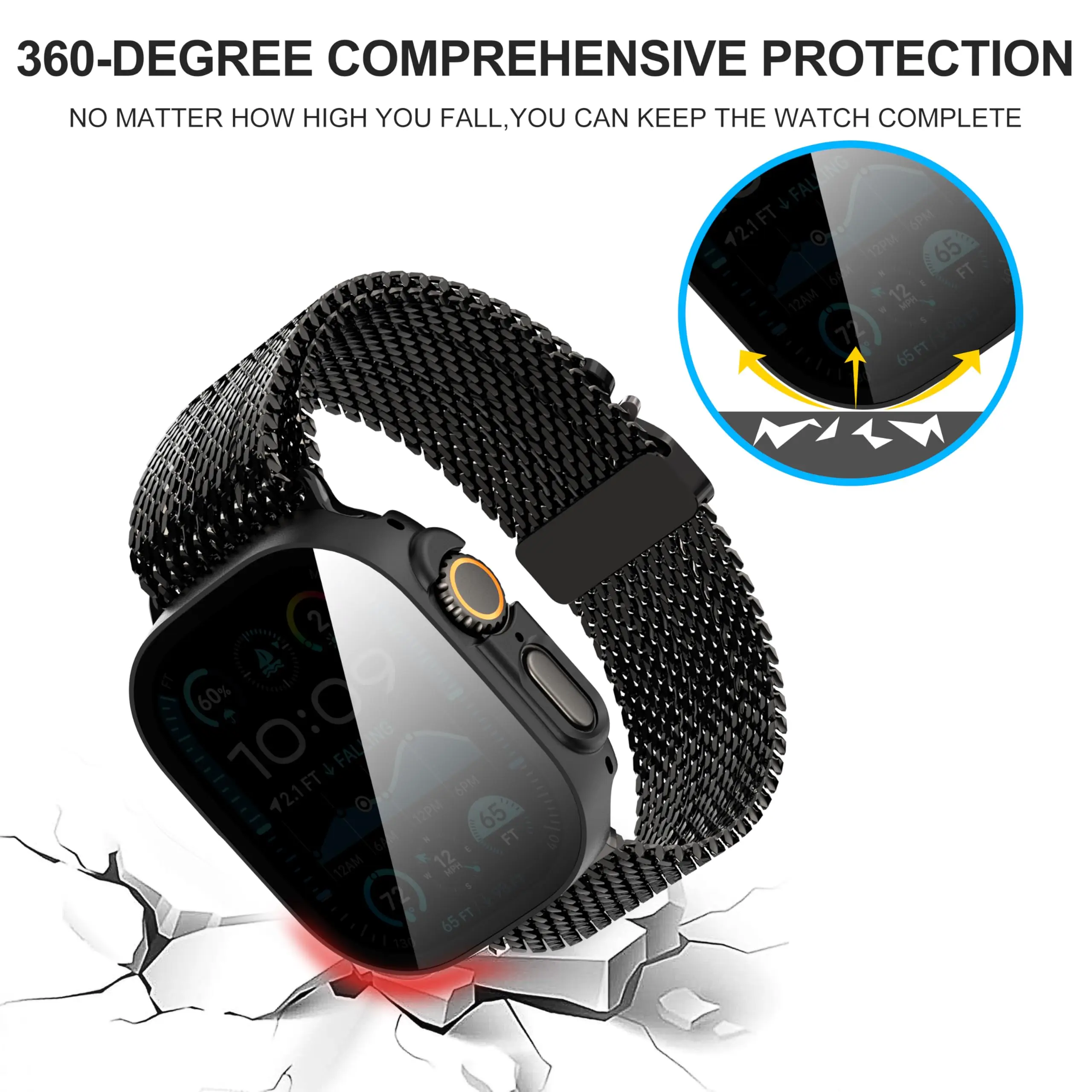 Shockproof Apple Watch Ultra Case with Tempered Glass Protector