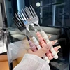 Tenedor de acero inoxidable con mango de perla: Elegancia para Postres y Pastas | Emoape