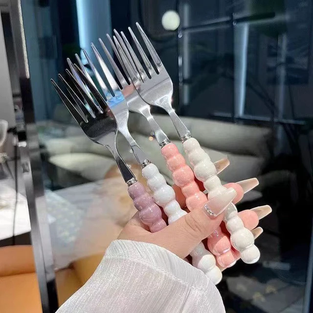 Tenedor de acero inoxidable con mango de perla: Elegancia para Postres y Pastas | Emoape