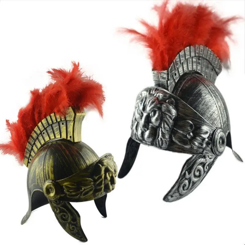 Masquerade Helmet Spartan Warrior Hat Roman Hat Samurai Medieval Helmet Feather drinking helmet feather headdress