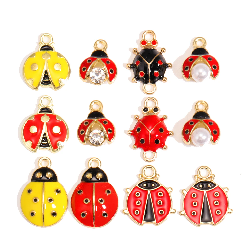 10 Stück 3D Mini Marienkäfer Legierung Emaille Charms Niedlicher Tier Anhänger für Halskette Armband Ohrringe DIY Schmuck handgemachte Produkte