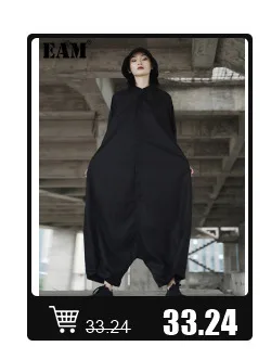 Description Picture 2 of item[EAM]  Women Blue Plaid Denim Big Size Blazer New Lapel Long Sleeve Loose Fit  Jacket Fashion Tide Spring Autumn 2025 1DD641005