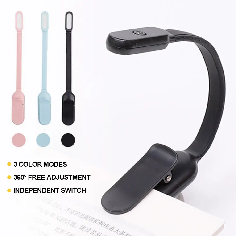 Mini LED Book Night 3 Light Color Adjustable Brightness Clip-On Study Reading Lamp USB Rechargeable Travel Bedroom Reading led light night light mini night light book light mini led light led desk lamp