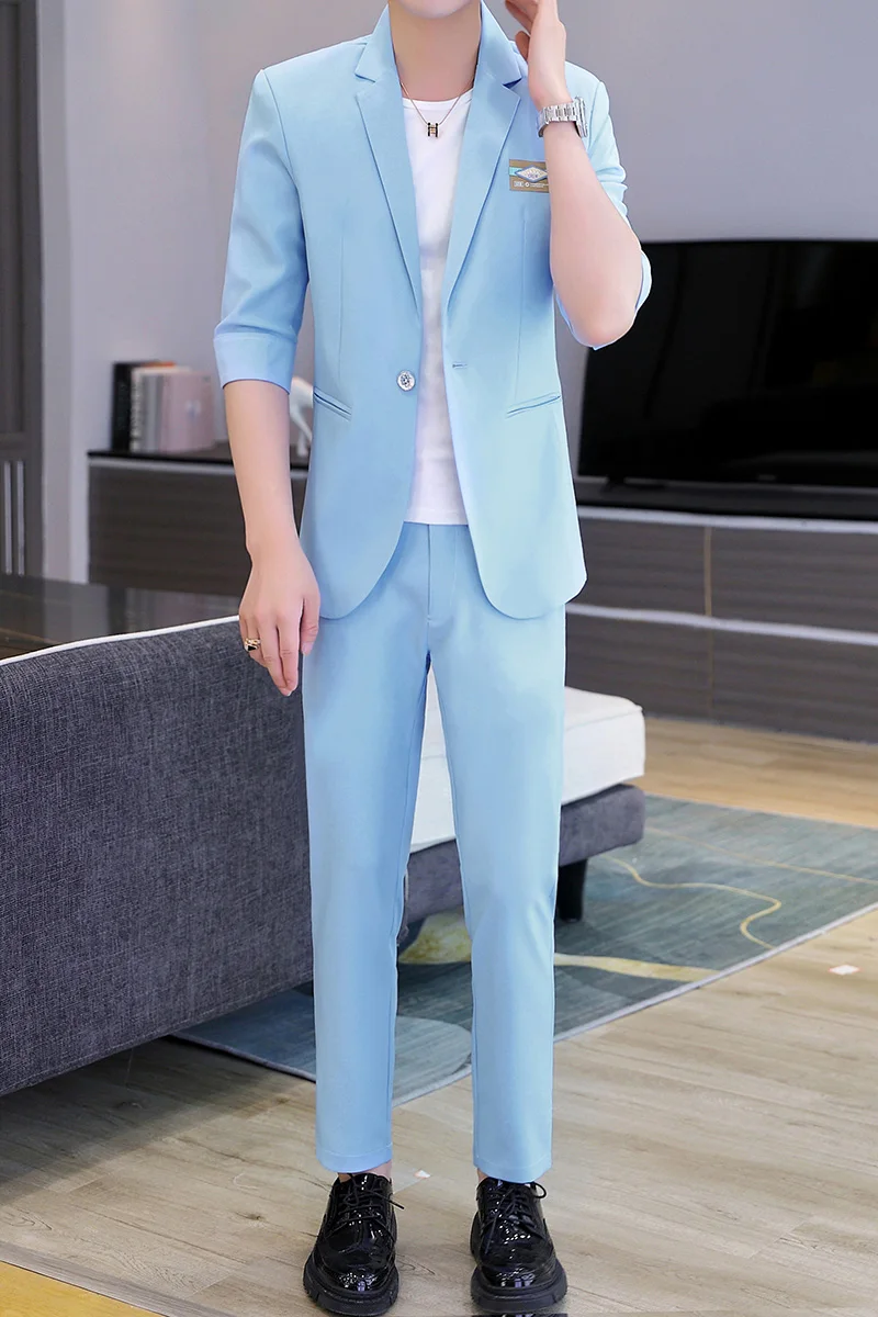 summer Korean slim short sleeve small suit thin casual men British seven-point sleeve mid-sleeve suit men