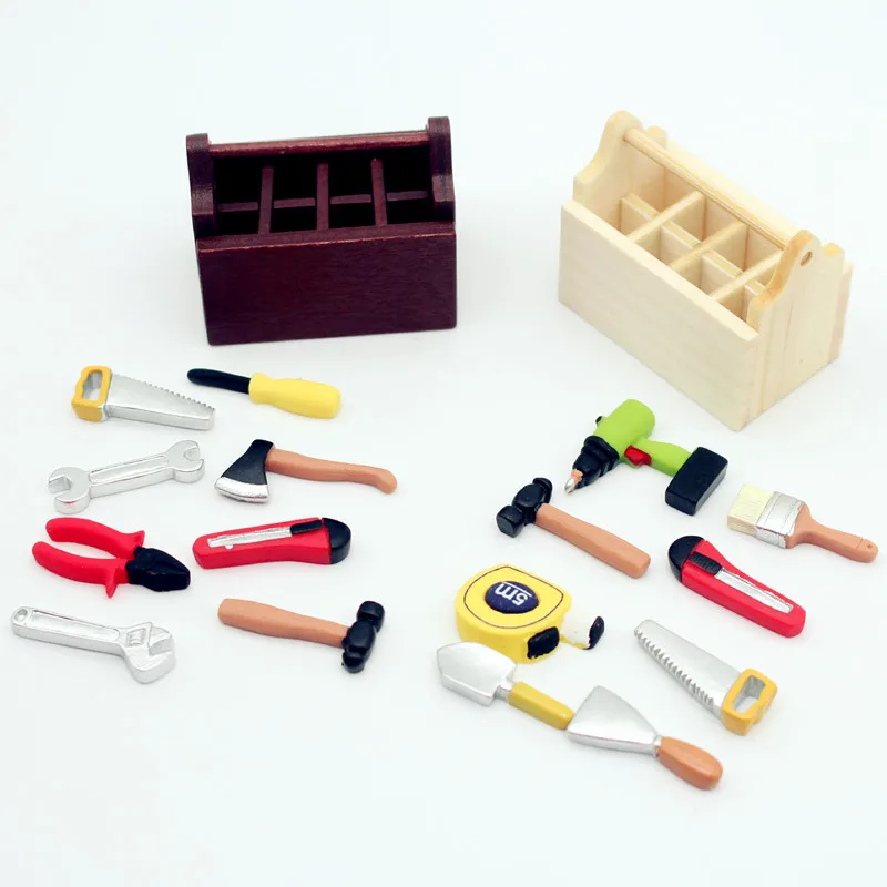 1Set Dollhouse Furniture Miniature Mini Toolbox Handmade Tools Model For Dolls House Decor Accessories Props Kids Pretend Toys kids pretend play set