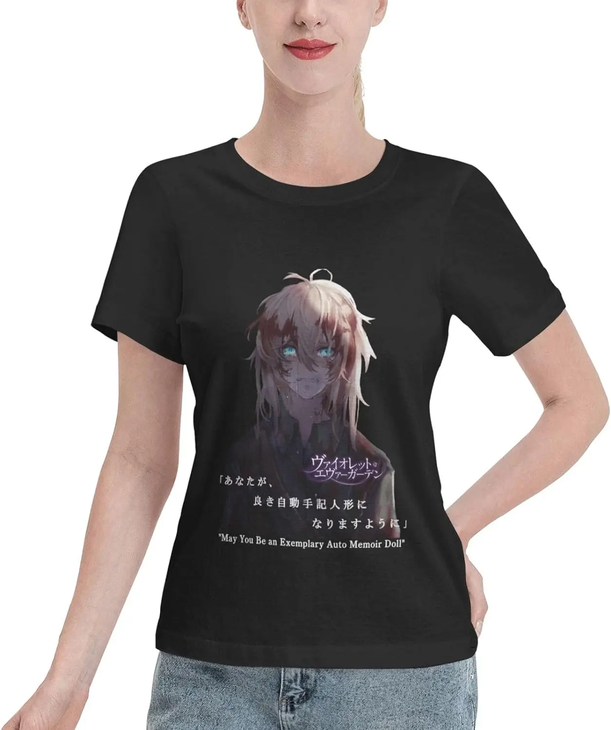 

Anime T Shirt Womens Summer Cotton Tee Round Neck Tops Casual Short Sleeve Shirts