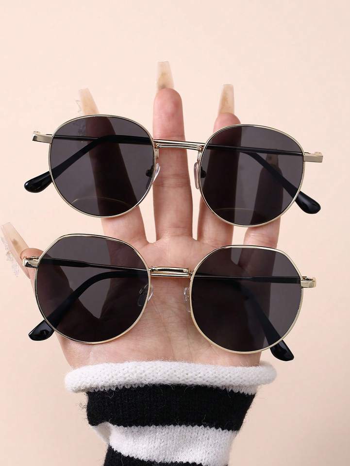 2PCS Fashion Geometric Metal Frame Women Sunglasses For Men Daily Life Shades Eyewear Accessories.