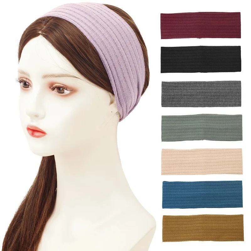 

New Ribbed Knitted Elastic Headbands For Women Girls Spring Autumn Turban Headwrap Solid Soft Hairband Hair Accessories