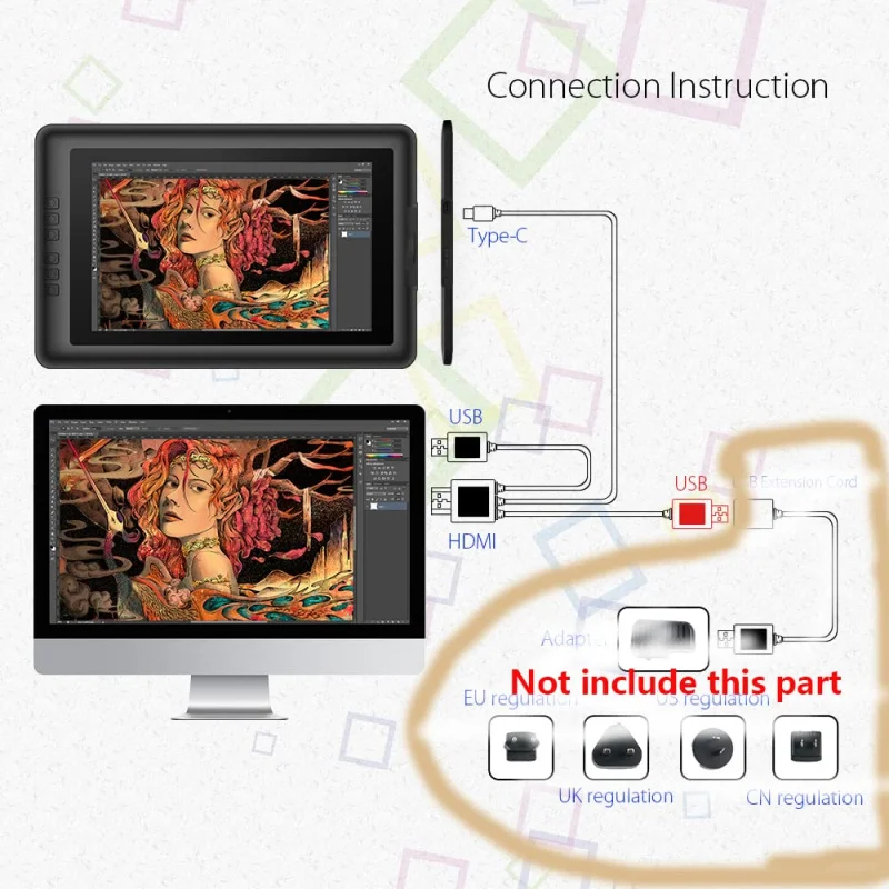 xppen Artist10S Artist12Pro Artist13.3Pro Artist15.6 Artist15.6Pro 드로잉 펜 태블릿에만 적합한 3-in-1 케이블