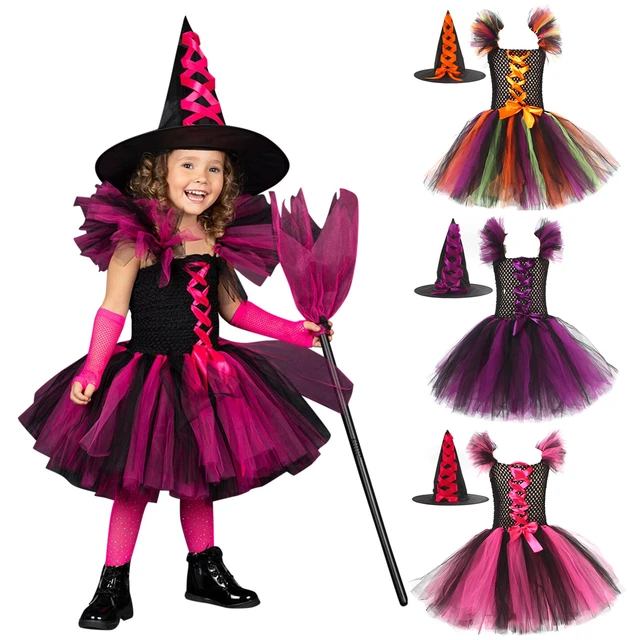 Trajes de bruxa de Halloween |Conjunto Deluxe de fantasia de bruxa de  Halloween, vestido e chapéu para meninas - adereços de máscaras de cosplay  de