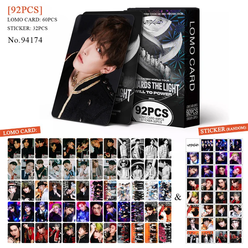 92pcs/set ATEEZ Album LOMO Cards Photo Stickers Hongjoong Seonghwa Yunho Girl's Favorite Gift Greeting Card Postcard Wooyoung